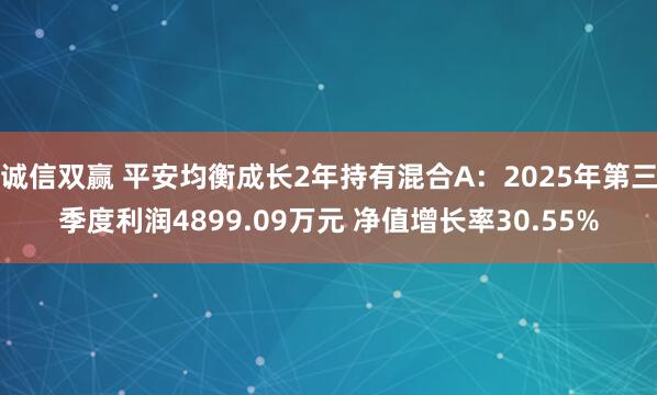 诚信双赢 平安均衡成长2年持有混合A：2025年第三季度利润4899.09万元 净值增长率30.55%